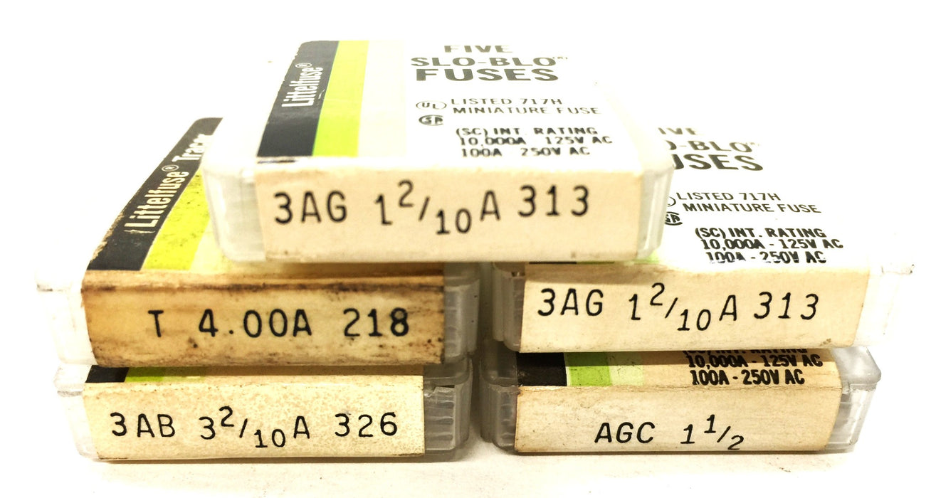 Littelfuse Slo-Blo Glass/Ceramic Fuse Pack Assortment AGC1-1/2 [Lot of 29] NOS
