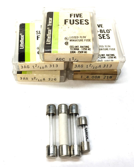 Littelfuse Slo-Blo Glass/Ceramic Fuse Pack Assortment AGC1-1/2 [Lot of 29] NOS
