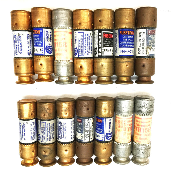 Bussmann Dual-Element Time-Delay Fuse Assortment FRN-R-5 [Lot of 14] NOS