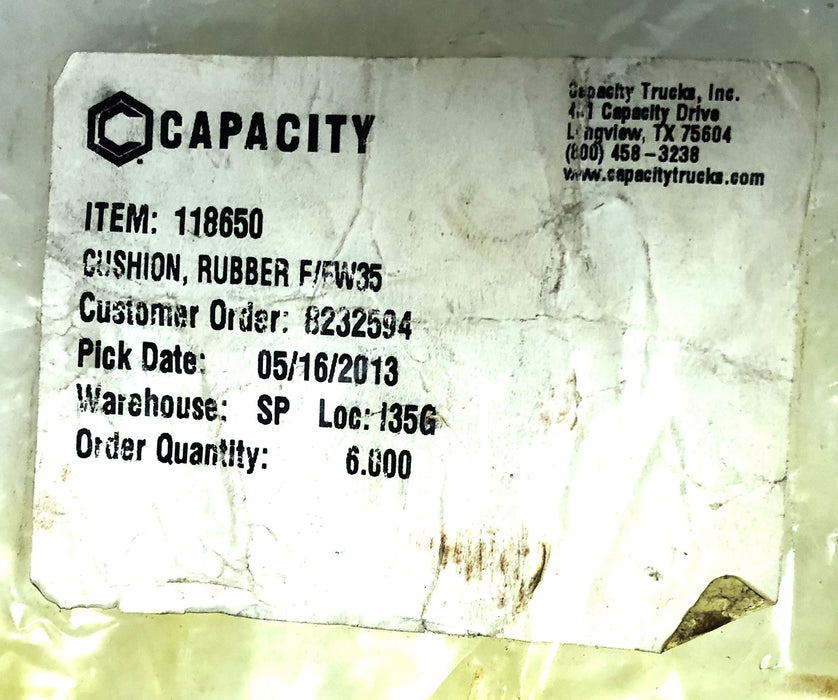 Capacity Trucks Inc FAFW35 Rubber Cushion 118650 NOS