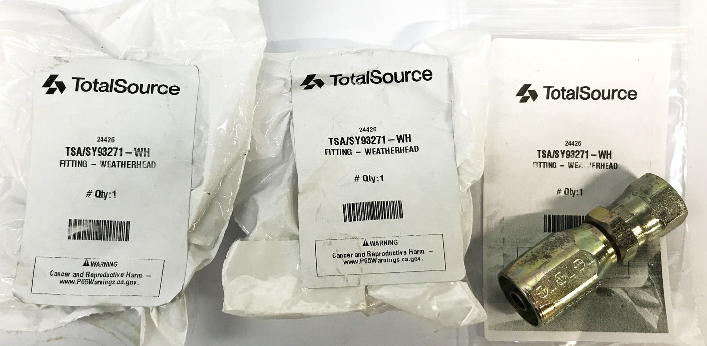 Total Source Forklift Weatherhead Fitting SY93271-WH [Lot of 3] NOS