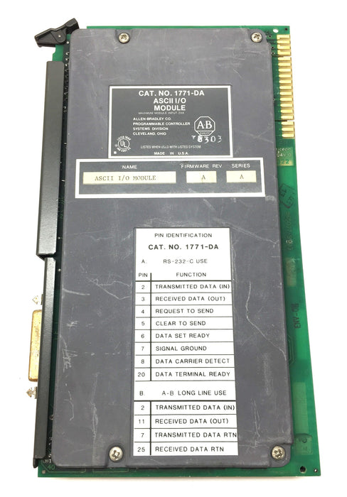 Allen-Bradley ASCII I/O Module 1771-DA Firmware Rev.A / Ser.A (960037) USED