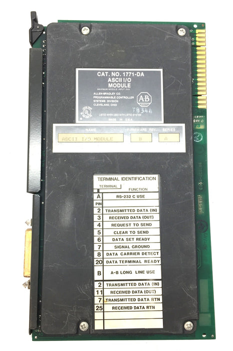 Allen-Bradley ASCII I/O Module 1771-DA Firmware Rev.B / Ser.A (960037) USED