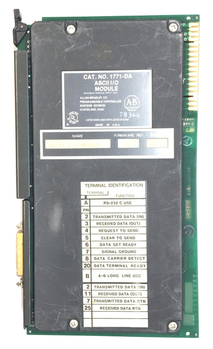 Allen-Bradley ASCII I/O Module 1771-DA Firmware Rev.B / Ser.A (960037) USED