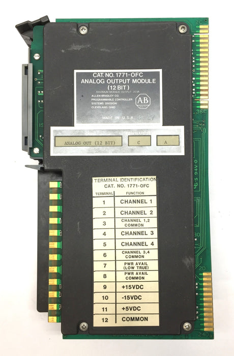 Allen-Bradley 12-Bit Analog Output Module 1771-OFC Firmware Rev.C/Ser.A USED