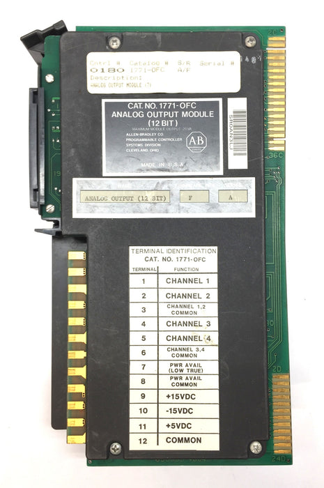 Allen-Bradley 12-Bit Analog Output Module 1771-OFC Firmware Rev.F/Ser.A USED