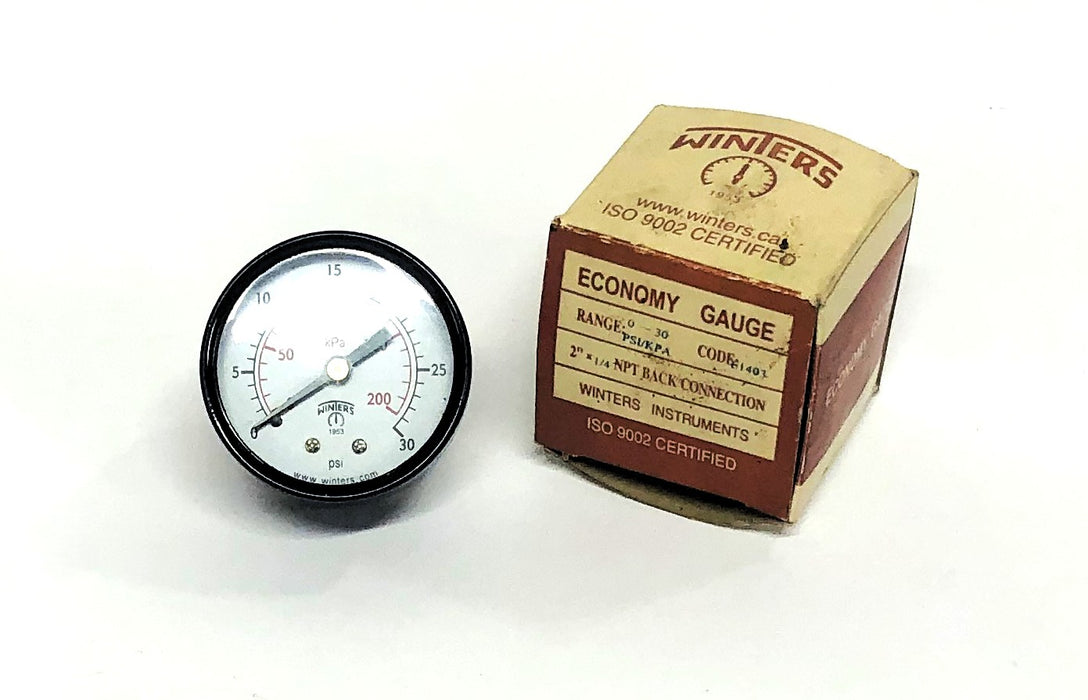 Winters 0-30 PSI/KPA 2x1/4 Inch NPT Economy Gauge E1403 NOS