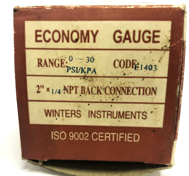 Winters 0-30 PSI/KPA 2x1/4 Inch NPT Economy Gauge E1403 NOS