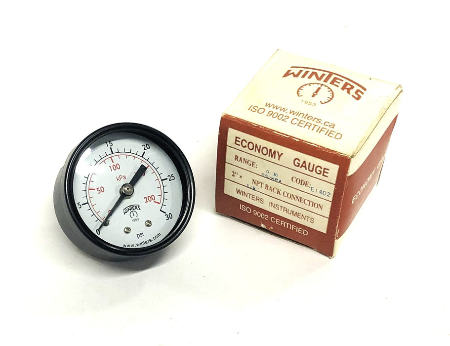 Winters 0-30 PSI/KPA 2x1/8 Inch NPT Economy Gauge E1402 NOS