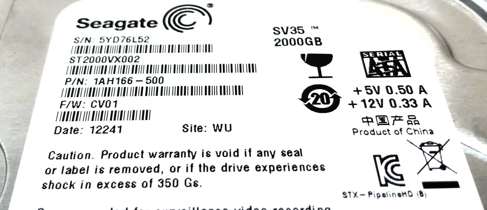 Seagate 2000GB Internal Hard Drive 1AH166-500 (SV35) NOS