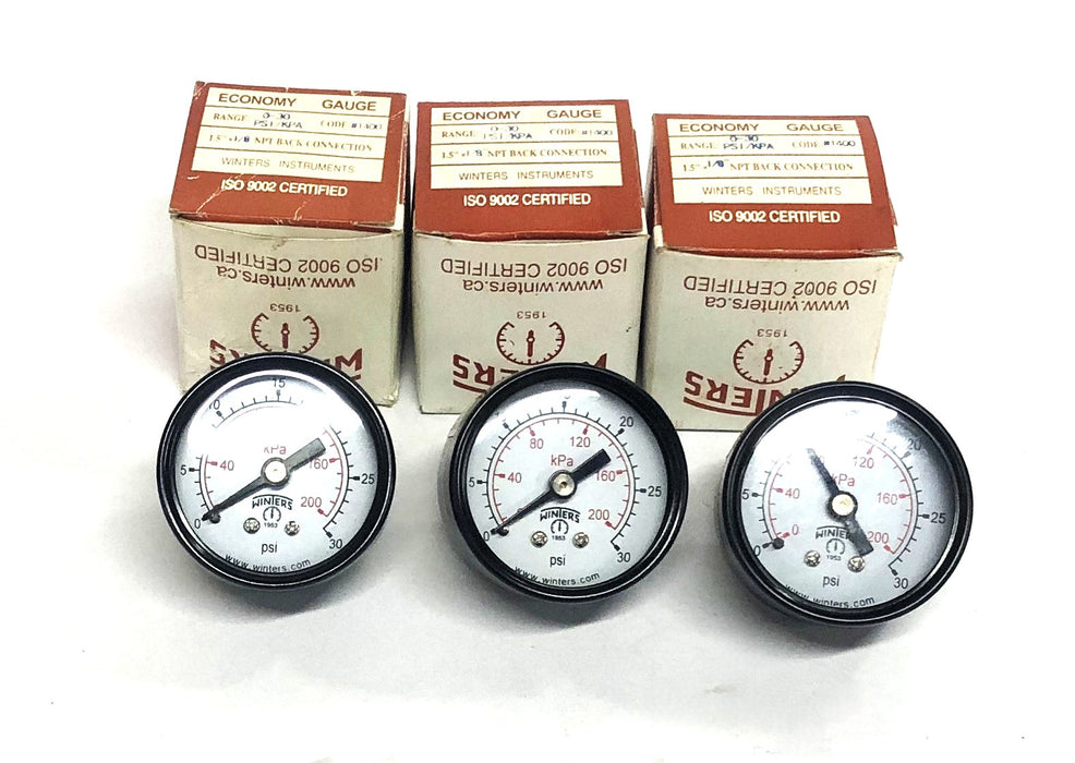 Winters 0-30 PSI/KPA 1.5x1/8 Inch NPT Economy Gauge #1400 [Lot of 3] NOS