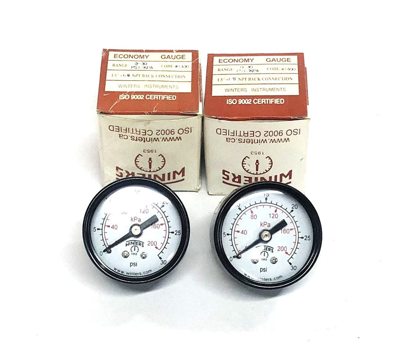 Winters 0-30 PSI/KPA 1.5x1/8 Inch NPT Economy Gauge #1400 [Lot of 2] NOS