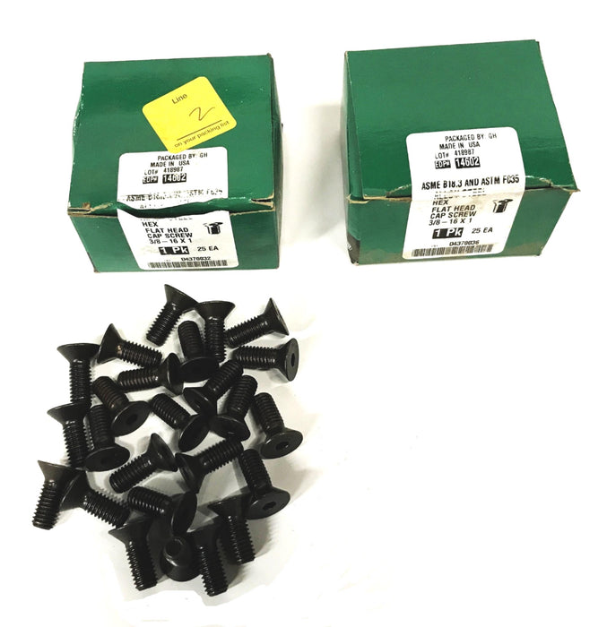 GH Hex Flat Head Cap Screws 3/8-16 x 1 inch [Lot of 50] NOS