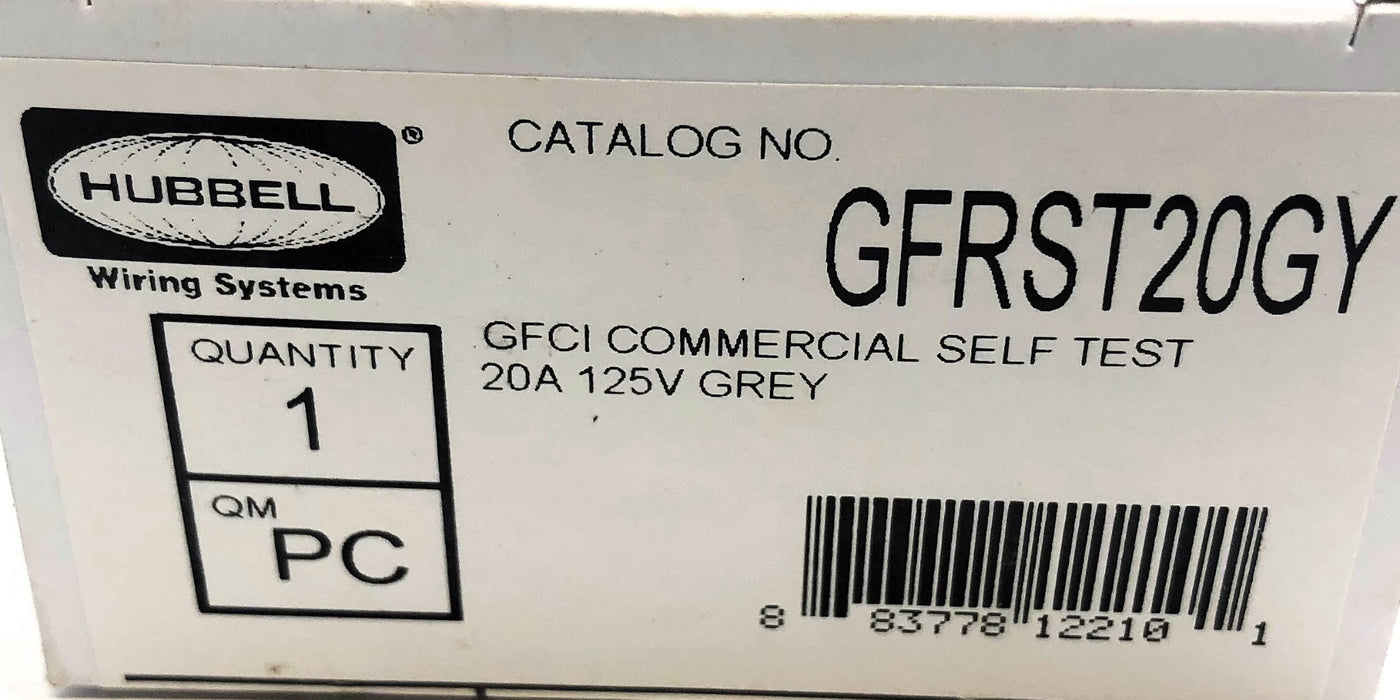 Hubbell GFCI Commercial Self Test 20A 125V Grey Receptacle GFRST20GY NOS