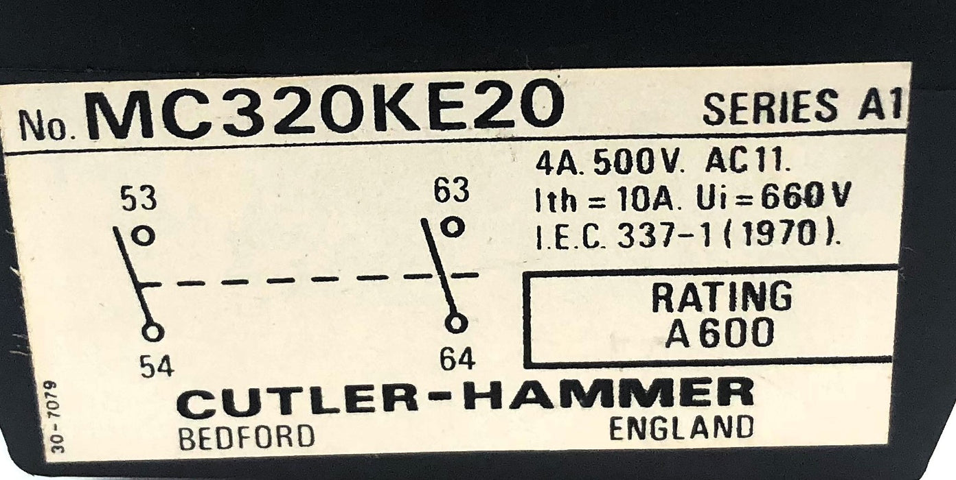 Cutler-Hammer Series A1 4A 500V Electrical Interlock MC320KE20 NOS