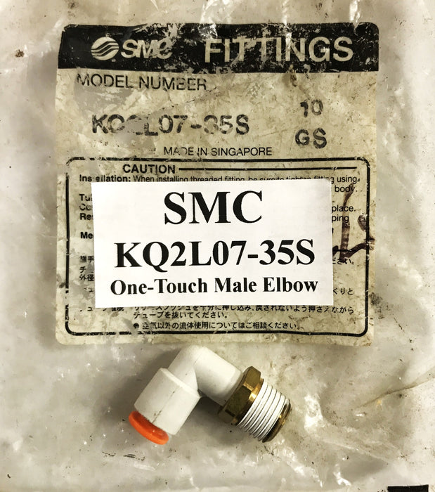 SMC 1/4 inch One-Touch Male Elbow KQ2L07-35S [Lot of 10] NOS