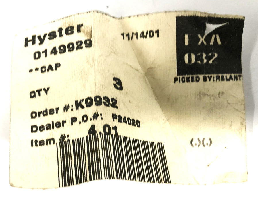 Hyster Forklift Air Duct Cap 0149929 [Lot of 3] NOS
