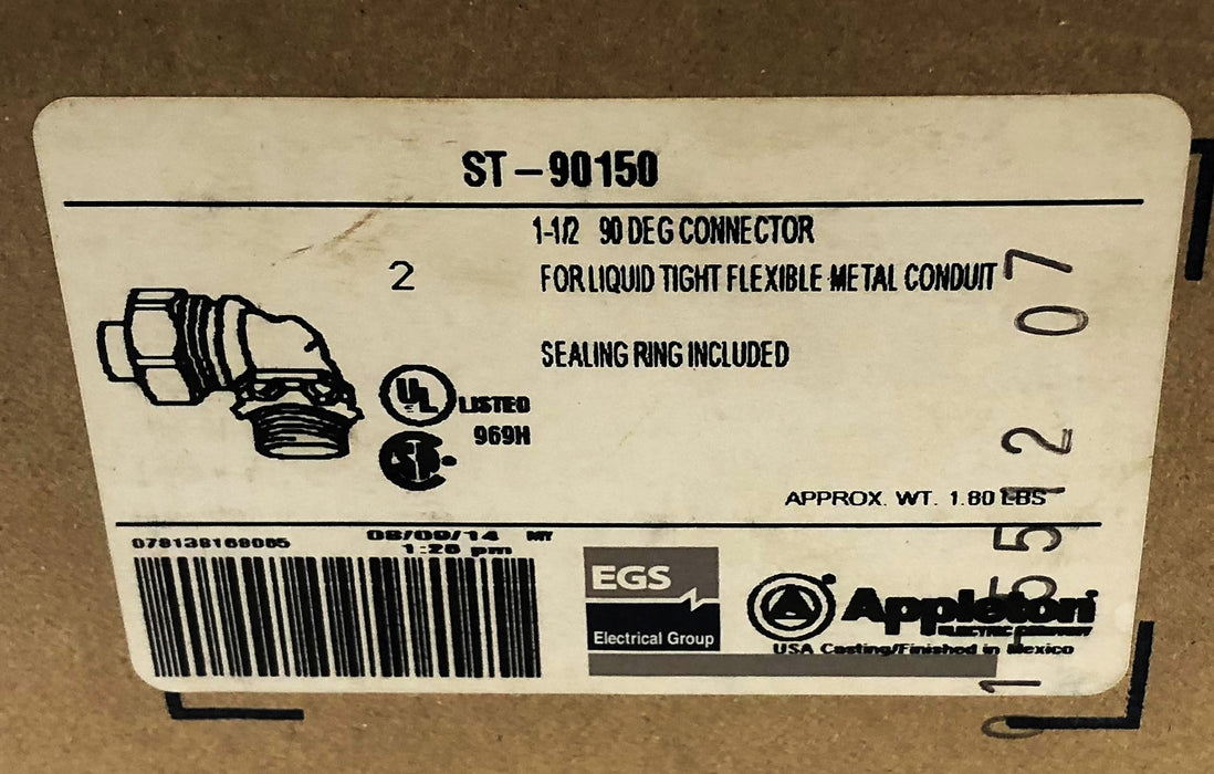 Appleton Pack of (2) 1-1/2" 90 Degree Conduit Connector ST-90150 NOS