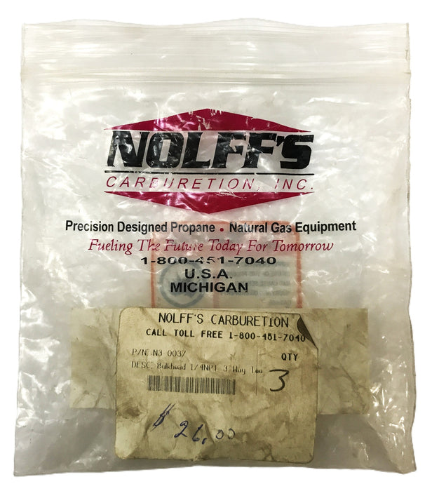 Nolff's Carburetor 3-Way 1/4 inch Bulkhead Fitting N3-0037 [Lot of 2] NOS