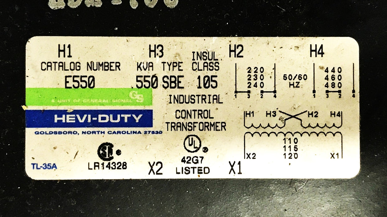 General Signal "Hevi-Duty" Industrial Control Transformer E550 USED