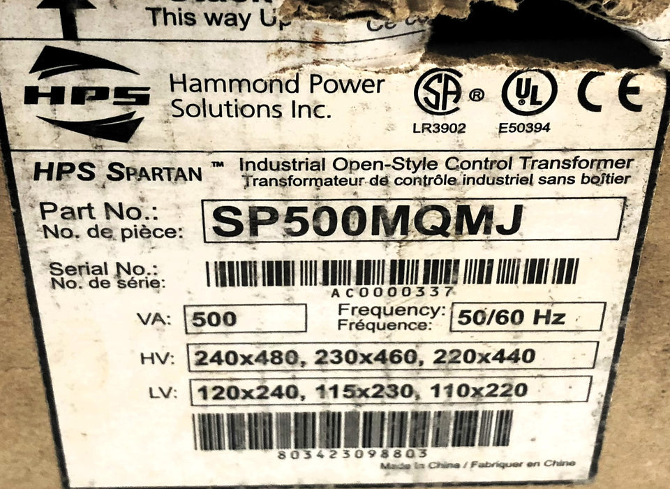HPS Spartan 500VA 50/60HZ Industrial Control Transformer SP500MQMJ NOS