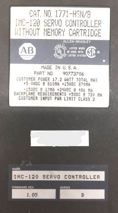 AB IMC-120 Servo Controller 1771-HSN/B Firm Rev.1.05/Ser.B (90773706) USED