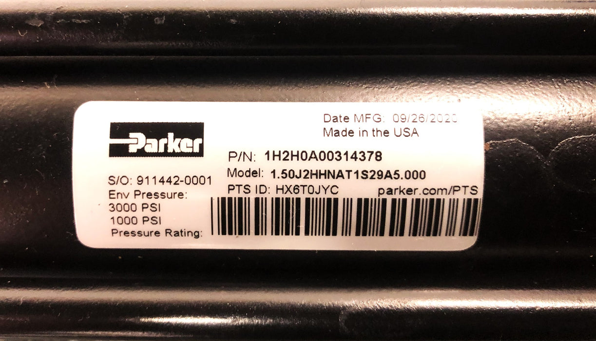 Parker 1000PSI HYD Pneumatic Cylinder 1H20A00314378 (1.50J2HHNAT1S29A5.000) NOS