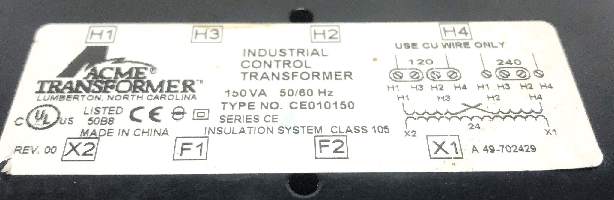 Acme Transformer Industrial Control Transformer CE010150 USED