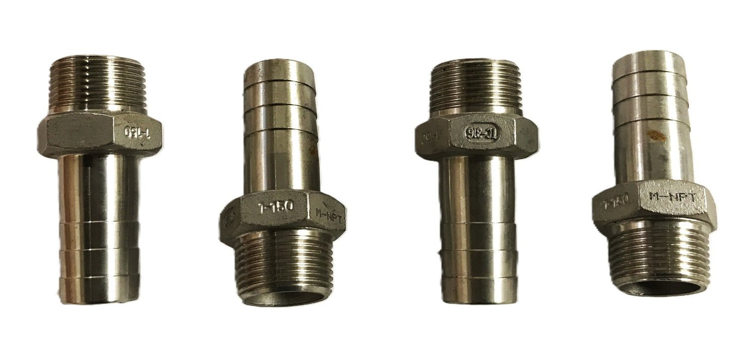 Unbranded 1 inch Male TC-316 Steel Barb Hose Fitting [Lot of 4] NOS