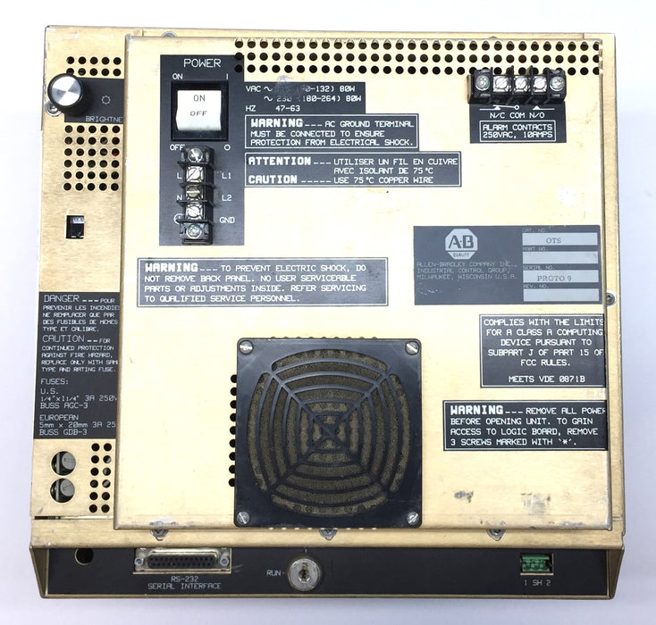 Allen-Bradley Panel Viewer Category No. OTS Serial No. PROTO9 USED