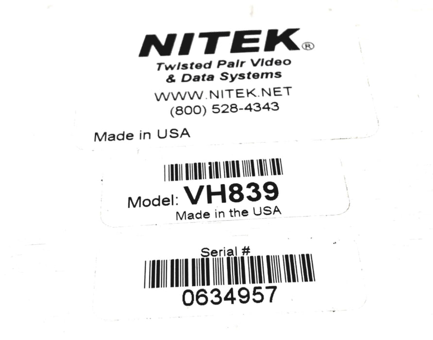 NITEK 8-Port Video Balun UTP Transceiver Hub (Untested) VH839 USED