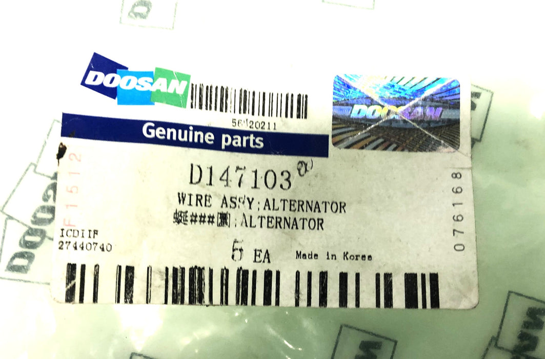Doosan Alternator Wire Assembly D147103 NOS