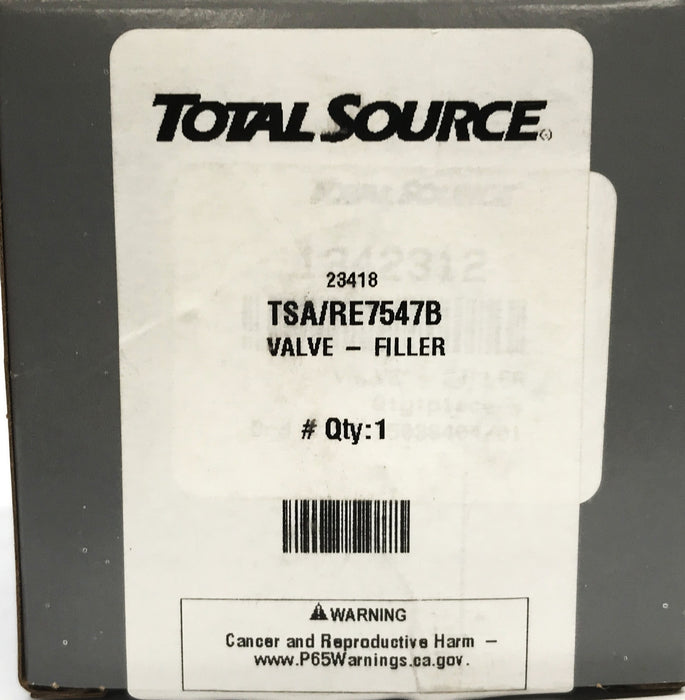 Total Source Forklift Rego Filler Valve RE7547B NOS