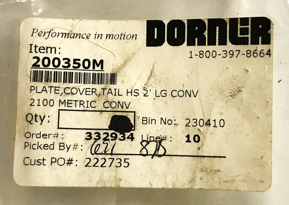 Dorner Conveyor Belt Tail Cover Plate 200350M [Lot of 3] NOS