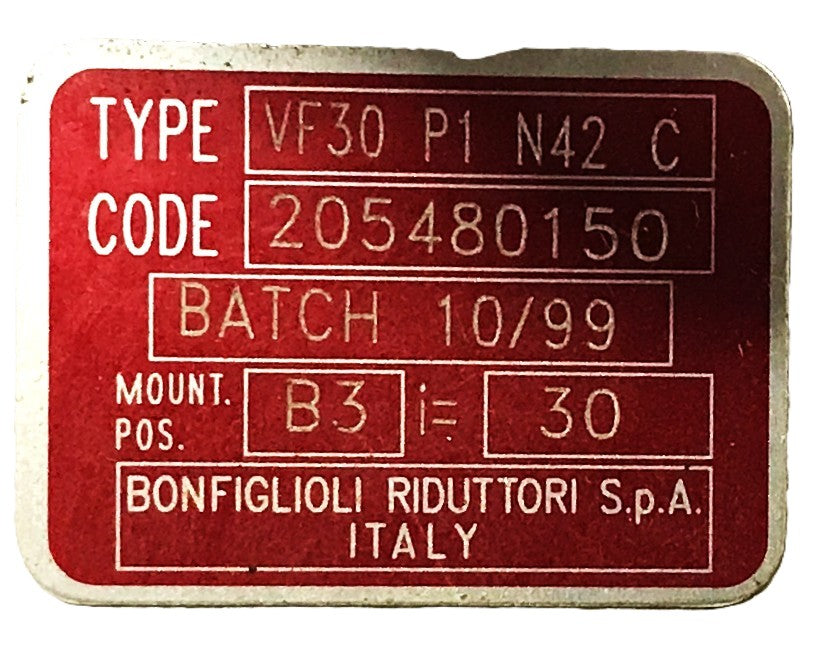 Dorner/Bonfiglioni  Type VF30-P1-N42-C Conveyer Belt Motor 62M030HS NOS
