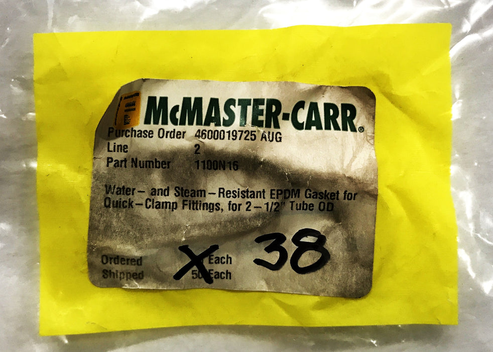 McMaster-Carr EPDM Gaskets for Quick-Clamp Tube Fittings 1100N16 [Lot of 38] NOS