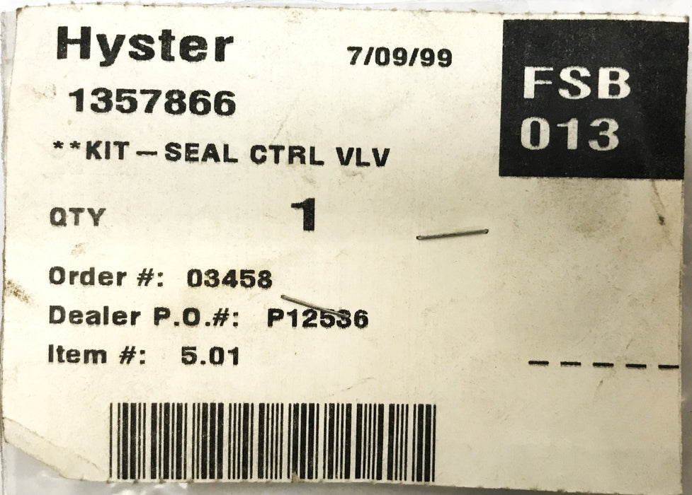 Hyster Forklift Control Valve Seal Kit 1357866 NOS