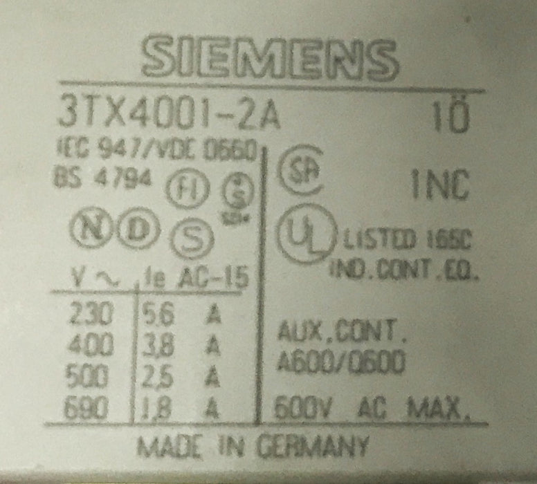 Siemens Auxiliary Contact Block 3TX4001-2A [Lot of 2] NOS