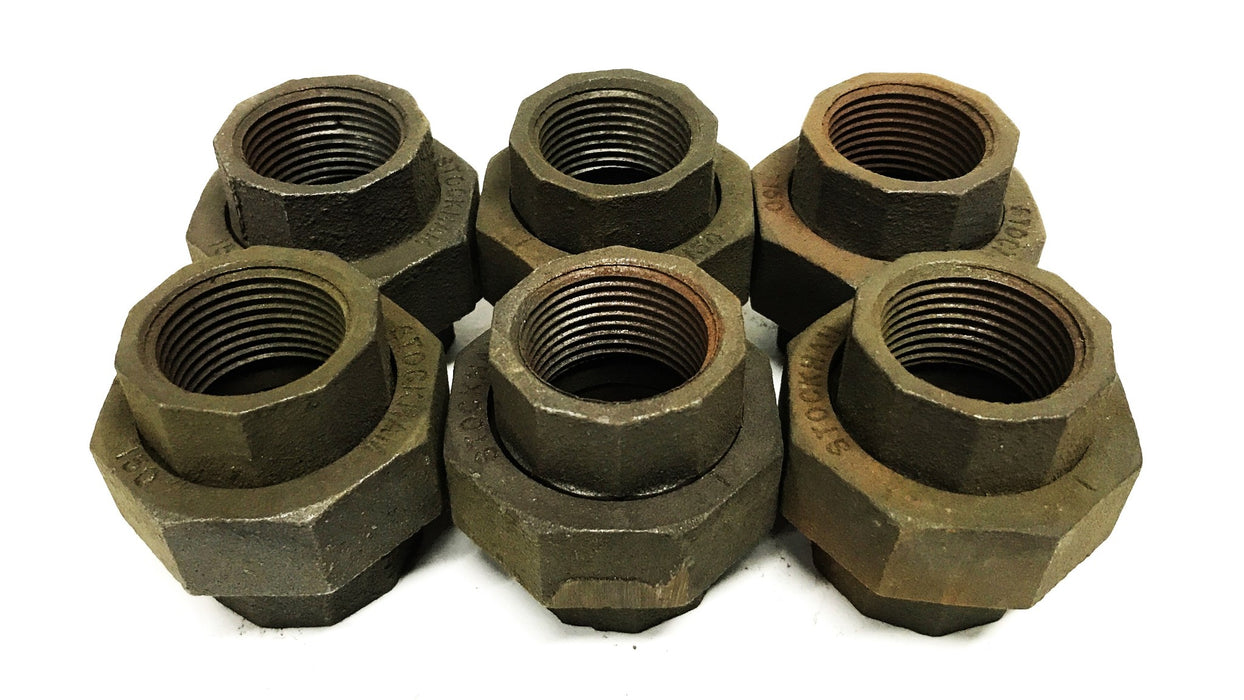 Stockham 1 inch Female Black Iron Union Coupling 150-1 [Lot of 6] NOS