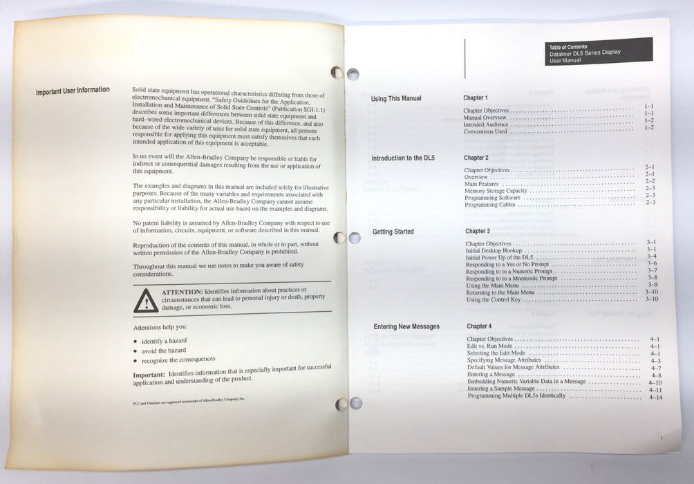 Allen-Bradley Bulletin 2706 Dataliner DL20 Series User Manual 2706-813 NOS