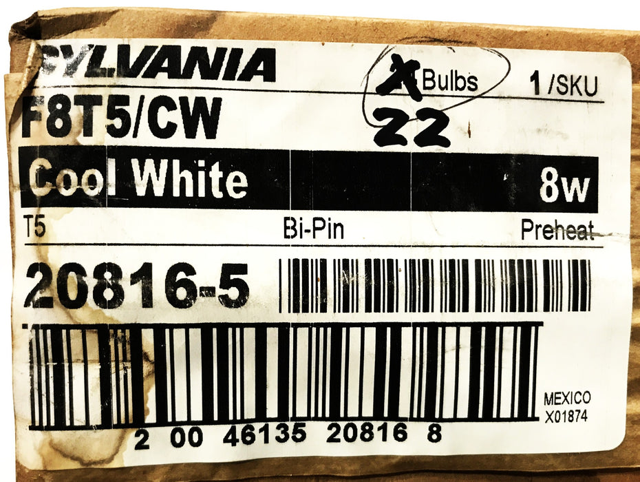 Sylvania Preheat Cool White Fluorescent Lamp F8T5/CW [Lot of 22] NOS
