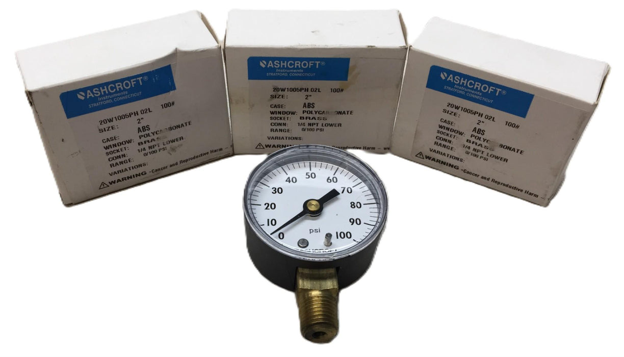 Ashcroft 0-100psi ABS Pressure Gauge 20W1005PH 1/4" NPT Lower [Lot of 3] NOS
