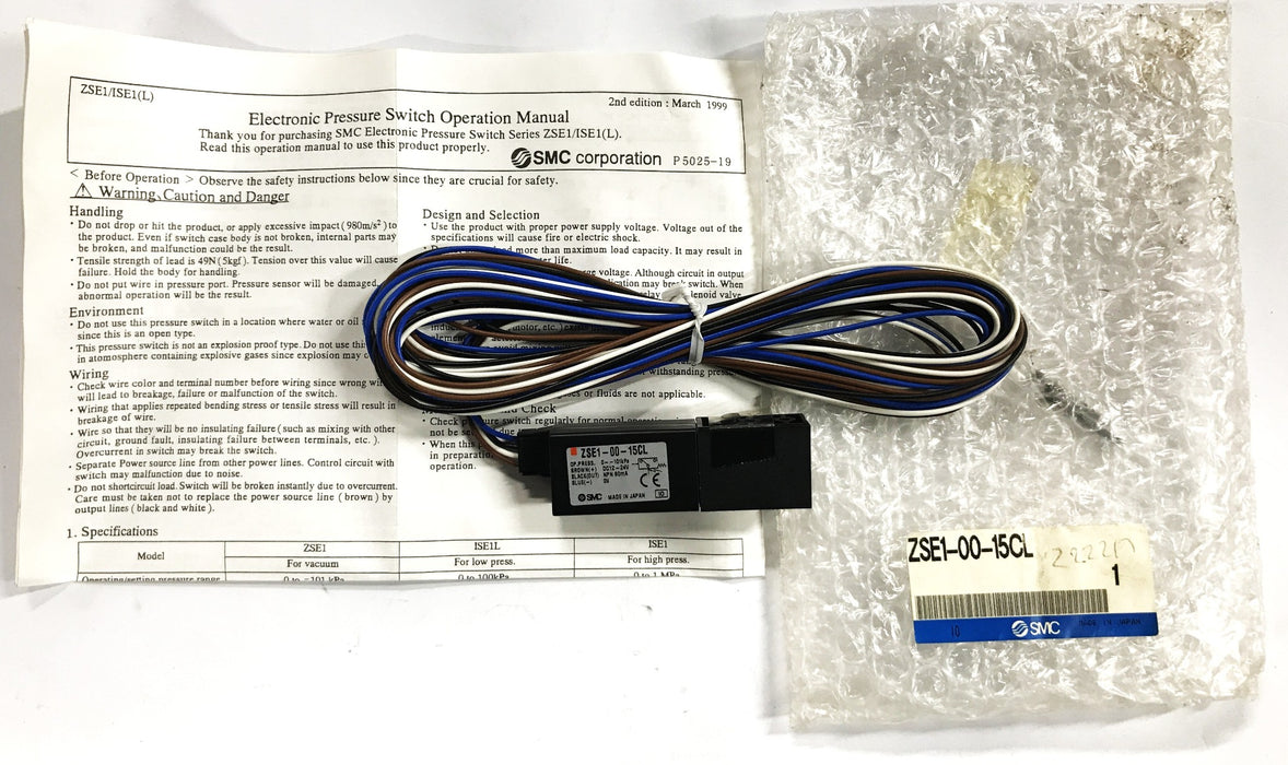 SMC Electronic Pressure Switch ZSE1-00-15CL NOS