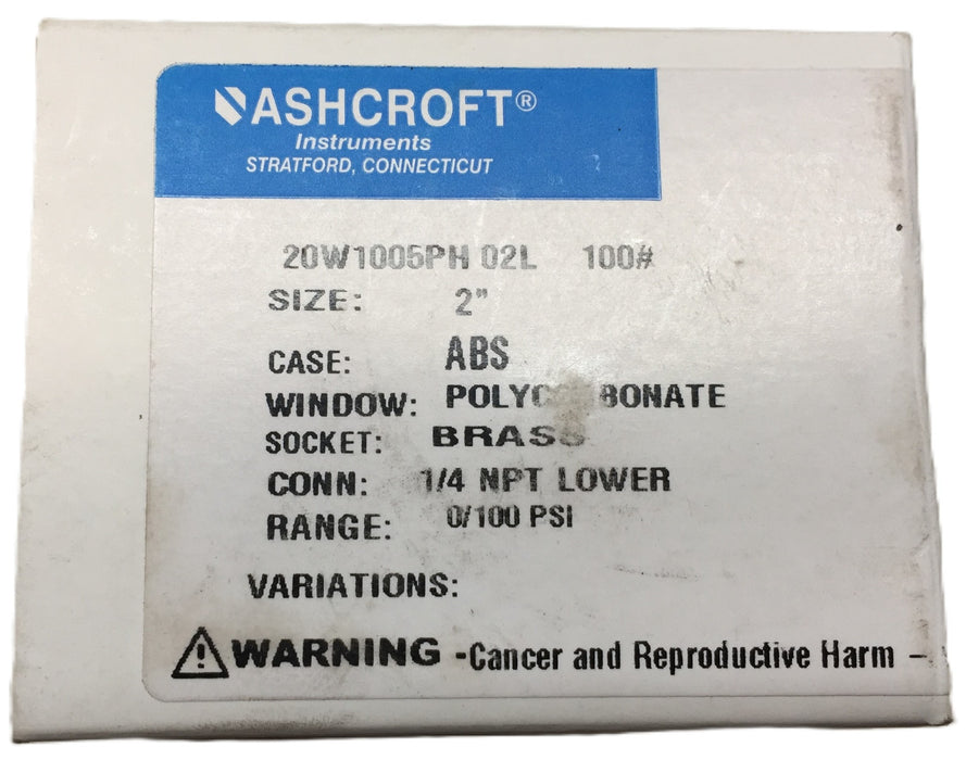 Ashcroft 0-100psi ABS Pressure Gauge 20W1005PH 1/4" NPT Lower [Lot of 3] NOS