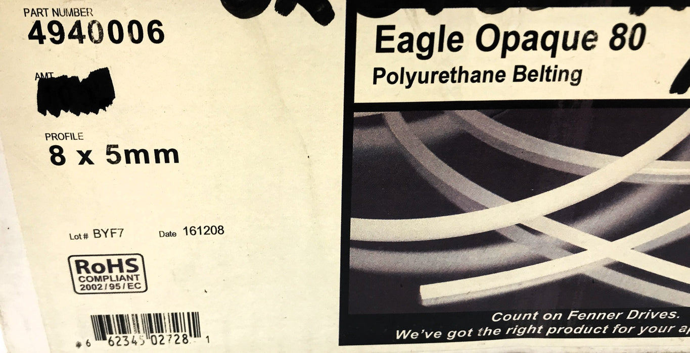 Fenner Drives Eagle 8 x 5mm Approx 29 Non-Reinforced Vee Belting 4940006 NOS