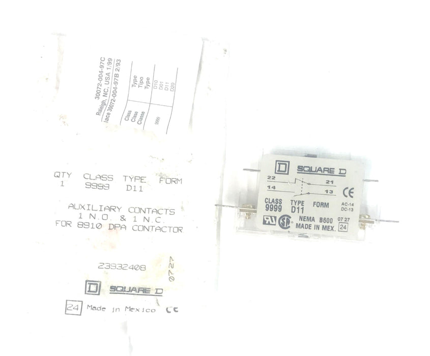 Square D Class 9999 Type D11 Contactor 9999D11 NOS