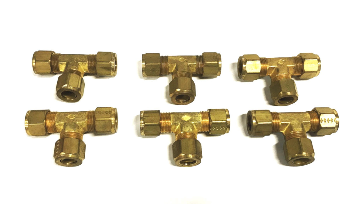 Unbranded 1/2 inch Brass Compression Tee Fitting [Lot of 6] NOS