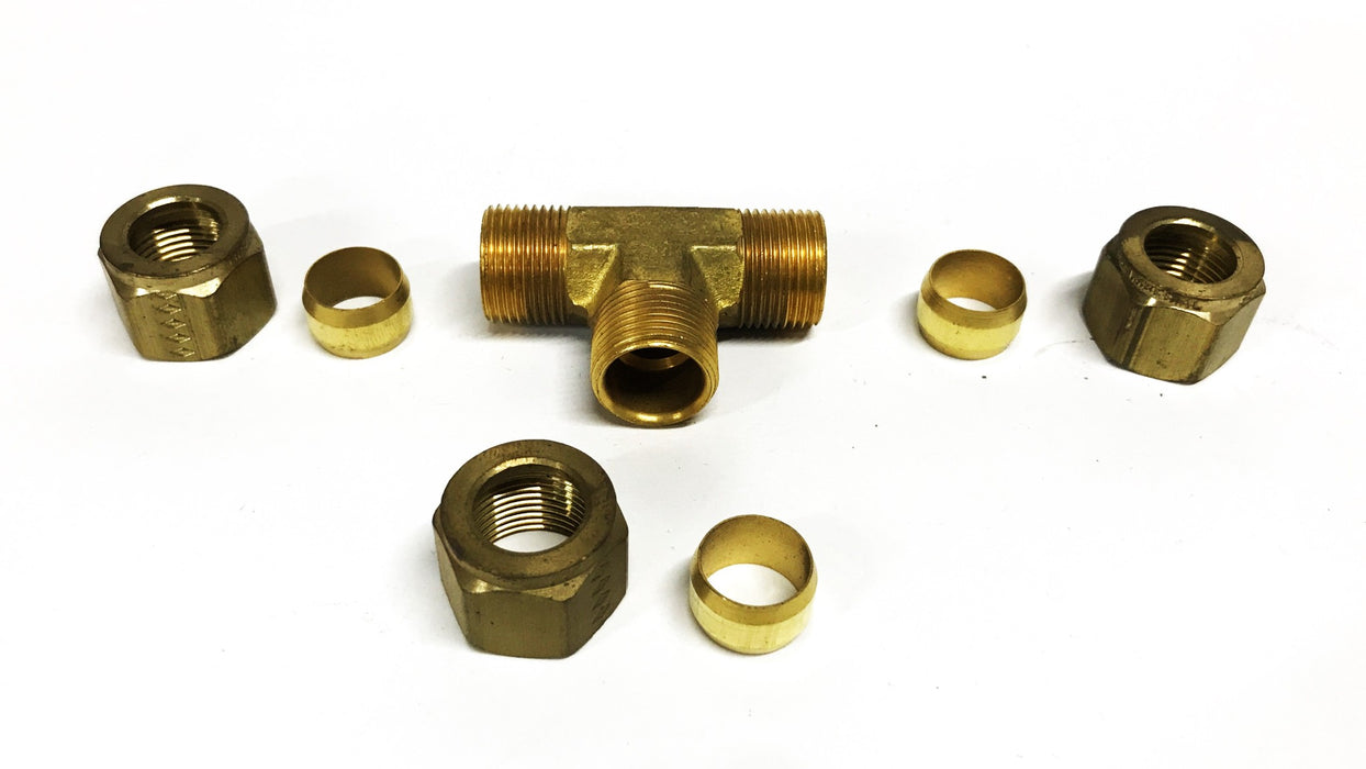 Unbranded 1/2 inch Brass Compression Tee Fitting [Lot of 6] NOS