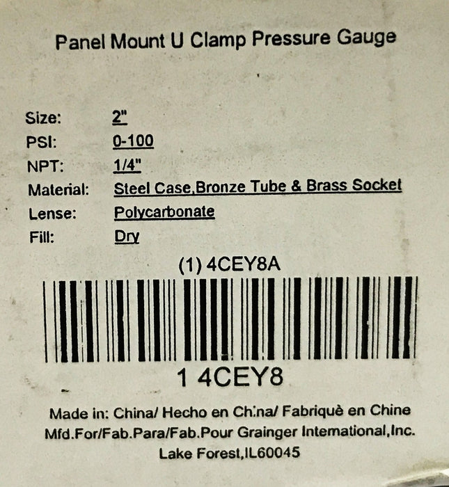 Unbranded 2 inch Panel Mount U-Clamp Pressure Gauge 4CEY8 [Lot of 2] NOS