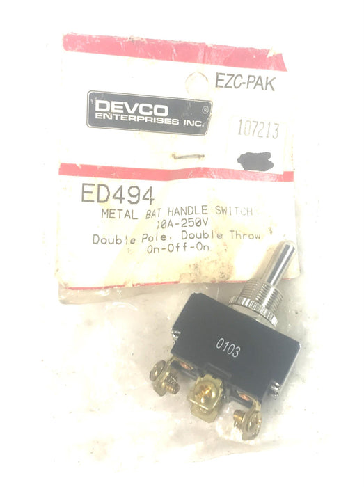 DEVCO Metal Bat Handle Switch 10A-250V Double Pole/Double Throw ED494 NOS